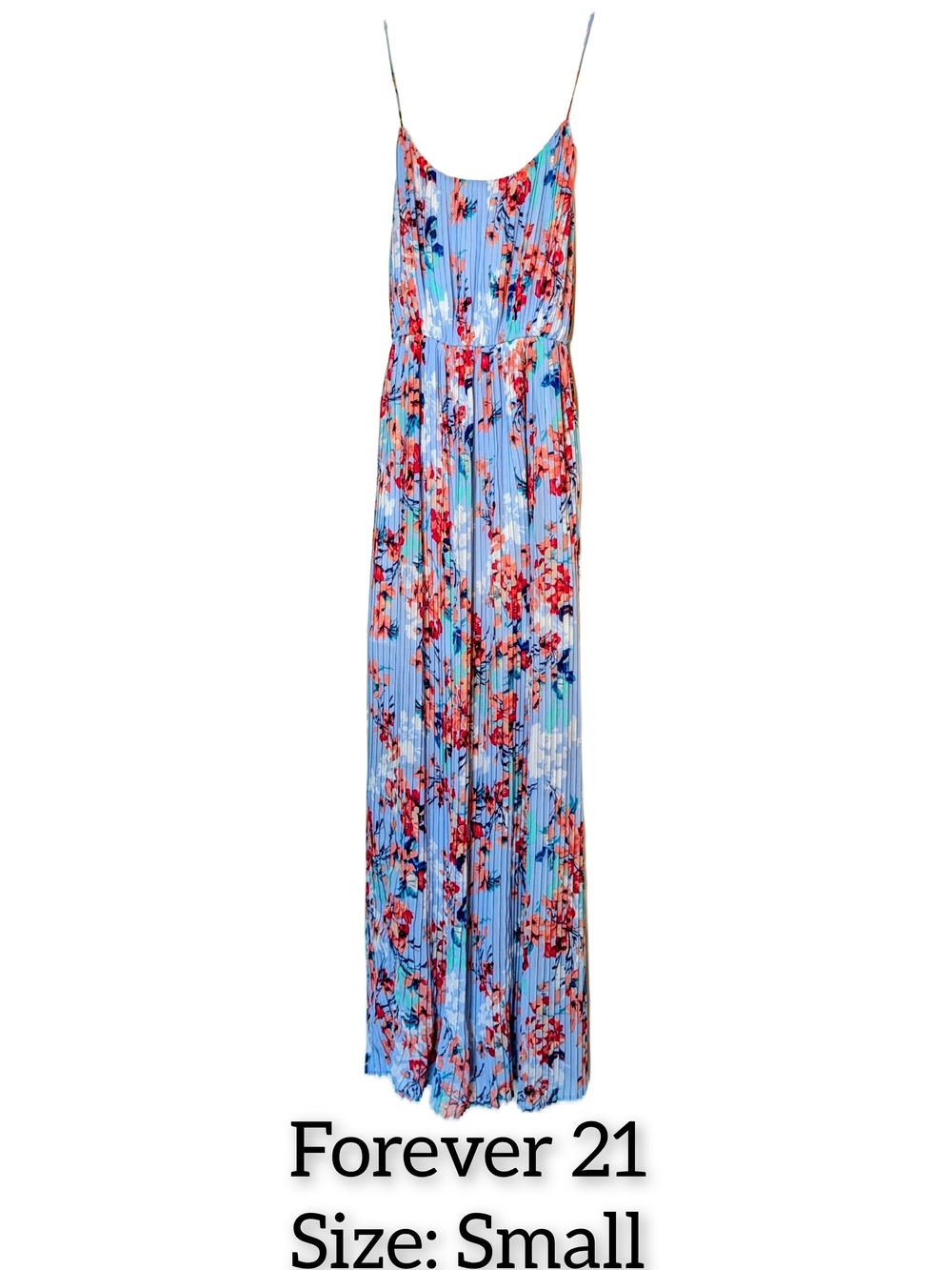 Forever 21 Light Blue Floral Pleated Maxi Dress